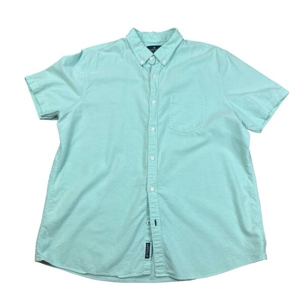 American Eagle Outfitters Other - American Eagle Men’s XXL Blue Seriously Soft Short sleeve Button down Seafoam